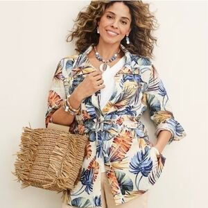 Chico's Palm-Print Linen Utility Jacket